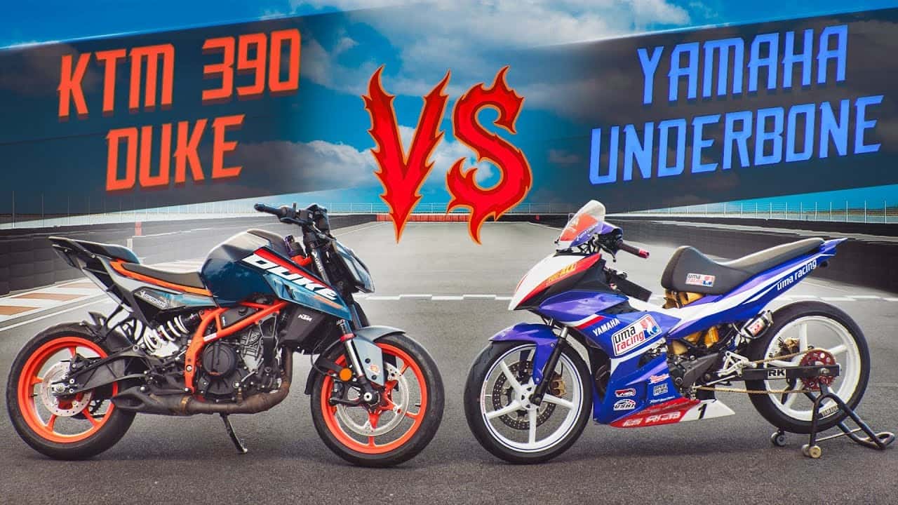Comparison between KTM 390 and Yamaha 150 in Drag Race and Moto Gymkhana Challenge.